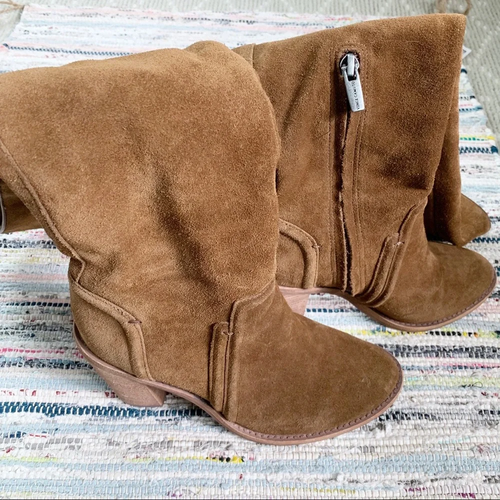 Tall Brown Suede Block Heel Women's Boots